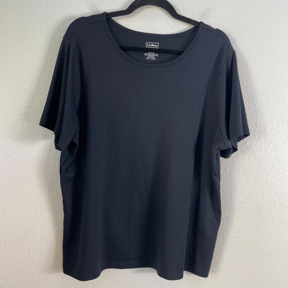 LL Bean Womens Plus 1X Black 100% Supima Cotton Short Sleeve T Shirt Top - Picture 1 of 5